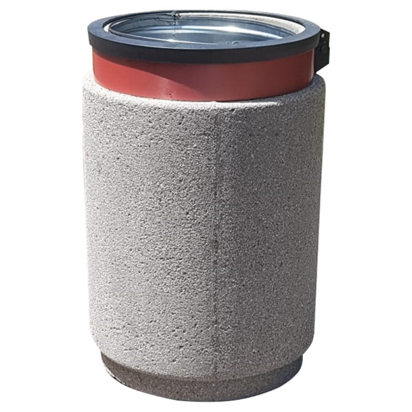 CESTINO IN CEMENTO TONDO CON CONTENITORE IN LAMIERA ZINCATA - DIAMETRO 500 MM - ALTEZZA 760 MM COLORE SABBIATO GRIGIO