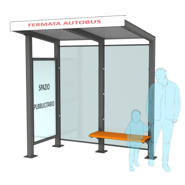 PENSILINA FERMATA AUTOBUS DELUXE IN ACCIAIO TUBOLARE CON BACHECA PUBBLICITARIA DIM CM 208 X 140 X 230 (H)
