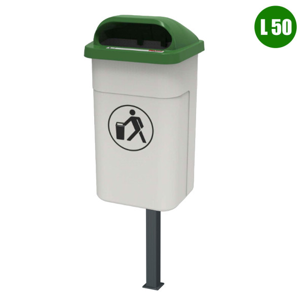 CESTINO IN POLIETILENE COLORE BIANCO CON COPERCHIO VERDE DIM CM 43 X 35,5 X 75,4 (H) 50 L COMPRENSIVO DI PALO
