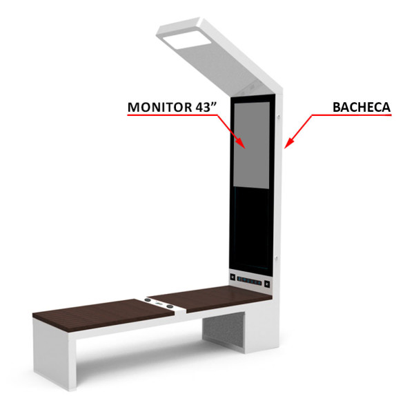 PANCHINA SMART INOX CON 1 MONITOR INTEGRATO NEL TOTEM CM 203 X 68,6 X 309 (H)