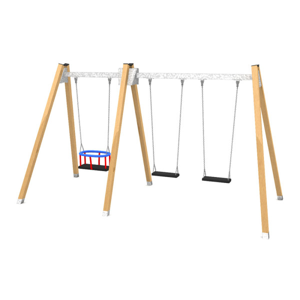 ALTALENA IN LEGNO 2 POSTI SEDILE A TAVOLETTA E 1 CESTELLO MT 1,8 X 4,20 X 2,3 (H)