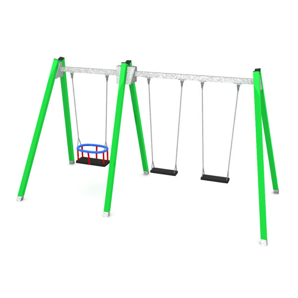 ALTALENA IN METALLO 2 POSTI SEDILE A TAVOLETTA E 1 CESTELLO MT 1,8 X 4,20 X 2,3 (H)