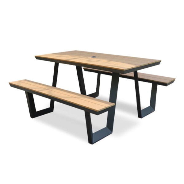 PANCA PICNIC URBAN DIAMOND CON SEDUTE E PIANO IN PLASTICA EFFETTO LEGNO STRUTTURA IN ALLUMINIO CM 180 X 170 X 75 (H)