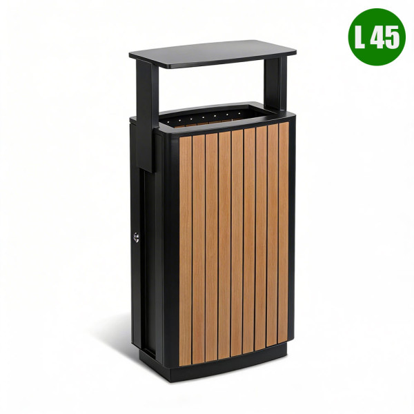 CESTINO METAL PORTARIFIUTI URBAN CON COPERTURA E DOGHE IN LEGNO DI PINO CM 50 X 30 X 93,5 (H) 50 LITRI