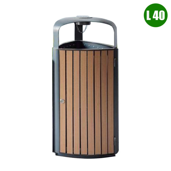 CESTINO METAL PORTARIFIUTI URBAN TRIO CON POSACENERE CON DOGHE IN LEGNO DI PINO CM 46 X 46 X 90 (H) 40 LITRI