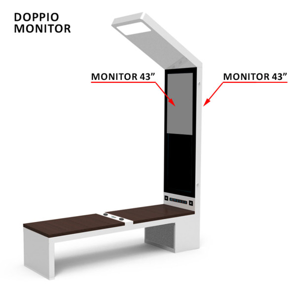 PANCHINA SMART INOX CON 2 MONITOR INTEGRATI NEL TOTEM CM 203 X 68,6 X 309 (H)