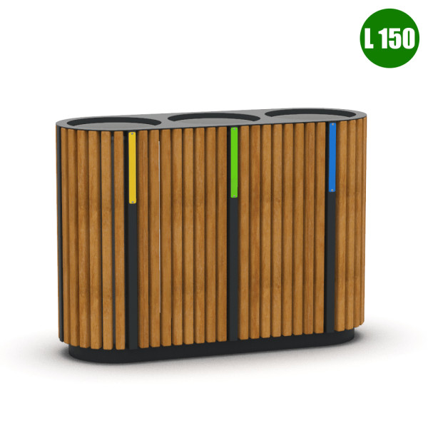 ISOLA 3 CESTINI DIFFERENZIATA IN LEGNO CM 112 X 40 X 80 (H) 150 LITRI