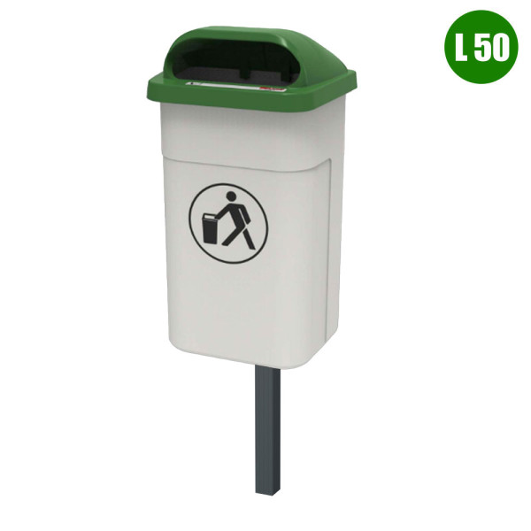 CESTINO IN POLIETILENE COLORE BIANCO CON COPERCHIO VERDE DIM CM 43 X 31,5 X 100 (H) 50 L COMPRENSIVO DI PALO