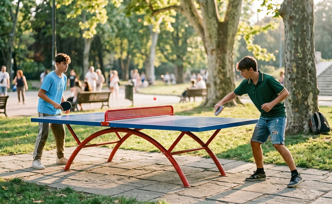 Tavoli da gioco per parchi pubblici: ping pong e Teqball per aree sportive outdoor